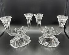 Vintage Double Taper Crystal Candle Holder Art Deco Clear Glass MCM 5.25” picture