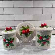 Set of 2 1981 Sears Ceramic Canisters “Strawberry Coordinates” w/Extra Lid picture