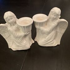 Pair White Ceramic Kneeling Angels Candleholders picture