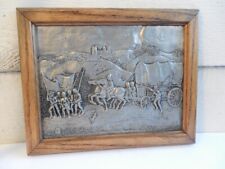 VINTAGE EURO PEWTER HANDCRAFTED PICTURE PLAQUE FRAMED 15 1/4