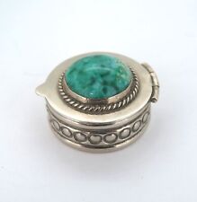 Stunning Ornate Taxco Sterling Silver & Green Agate Accent Pill Box 22.2g picture