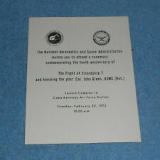 NASA Friendship 7 Flight 10th Anniversary Ceremony Invitation Card Feb 22 1972 picture