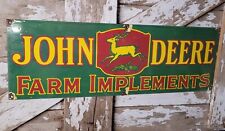 VINTAGE JOHN DEERE PORCELAIN SIGN RARE GREEN TRACTOR FARM IMPLEMENTS DEALER 3FT picture
