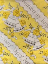 Vintage Happy Anniversary Gift Wrap Paper ~ Yellow & Silver Bells & Roses ~ USA picture