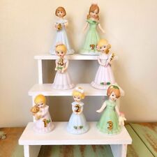 Vintage Enesco Growing Up Birthday Girls Ceramic Bisque Porcelain Figurines picture