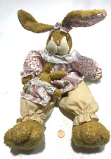 Vtg Spring Bunny Rabbit W/ Baby Rabbit Plush Lace Floral Dress picture
