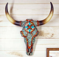 Large Western Steer Cow Skull With Mosaic Turquoise Stones And Beads Wall Decor picture