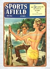 1953 Sports Afield sexy girl fishing metal tin sign primitive home decor picture