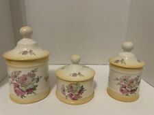 JAMES KENT OLD FOLEY STAFFORD ENGLAND PINK ROSE 3 PIECE APOTHECARY JARS W/LIDS picture