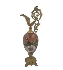 Antique Victorian Art Nouveau Mantle Ewer Vase Hand Painted Glass Roses Floral picture