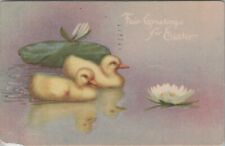 Easter Greetings Ducklings Water Lilies postcard G176 picture