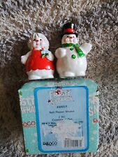 Vintage 1990 Enesco Christmas Frosty Snowman Salt/Pepper Shakers picture