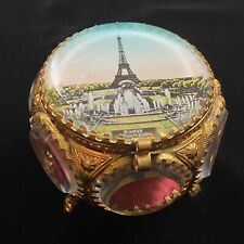 Antique French Grand Tour Style Souvenir Casket Eglomise Scene Eiffel Tower 1900 picture