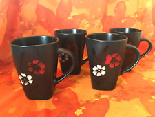 Gibson Elite Mugs “Evening Blossom” Coffee Brown w/red & white flower, set of 4 picture