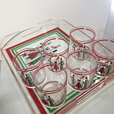 VTG HJ Stotter Davir Christmas Carol Acrylic Tray with 6 Cocktail Tumblers MCM picture