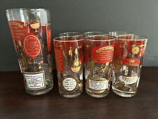 7 Vintage 60s MCM Jeanette Glasses Red Gold Drink Recipe Highball Cocktail picture