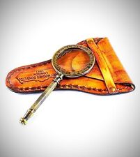 Vintage Antique Henry Handheld Magnifying Glass Leather Cover / Nautical Brass M picture