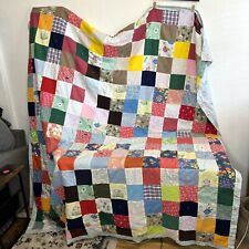 Vintage Patchwork Quilt Block Multicolor Scrap Materials 78” X 86.5” Eclectic picture