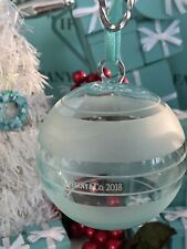 Tiffany&Co Crystal Blue Glass Ball Ornament 2018 Frosted Stripes Glass W Box picture