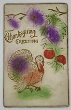 Antique 1911 Thanksgiving Greeting Postcard Embossed Turkey 🦃 Airbrushed picture