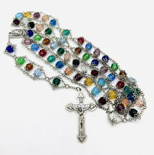 Beautiful Vintage Chunky Multicolored Faceted Crystals Rosary Filigree Accents picture