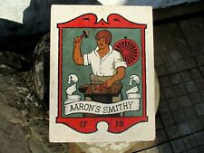 VINTAGE ORIGINAL WOOD HAND PAINTED AARON´S SMITHY 1738 ANVIL HAMMER BLACKSMITH  picture