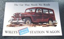 1950s WILLYS 4-Wheel Drive Station Wagon Large Postcard ORIGINAL 8 1/8