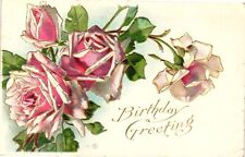 Vintage Postcard- BIRTHDAY GREETING, PINK ROSES picture