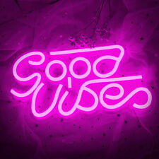 Pink Good Vibes USB LED Neon Sign Light Kids Bedroom Bar Man Cave Wall Decor picture