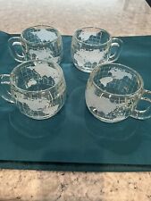Vintage Nestle Nescafe World Globe Frosted Glass Coffee Mugs Cups - Set of 4 picture