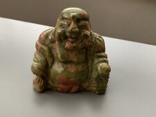 Old Jewelry Stone Happy Buddha Vintage Statue Lucky Green picture