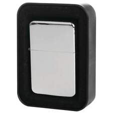 REFILLABLE LIGHTER FLIP TOP SILVER CHROME BLACK Windproof Cigarette Tin Case New picture