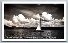 RPPC Postcard Lake Coeur d'Alene Idaho Sailing Boat 1946 Single Boater Photo Leo picture