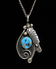 Navajo Sterling Silver Turquoise Pendant Necklace Roy Vandever 21.75