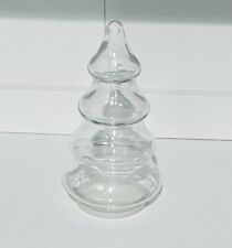 Vintage Clear Glass Christmas/Fir Tree Candy Nut Jar w/Plastic Bottom Lid 7.25”h picture