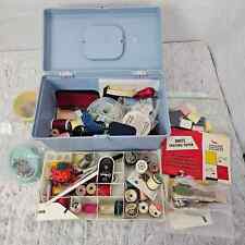 Vintage Wil-Hold Wilson Plastic Blue Sewing Box Trays Supplies Loaded Lot Thread picture
