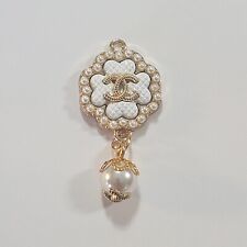 1pc 46mm X 22mm Stamped Chanel Button Zipper Piece Gold tone metal, ivory... picture