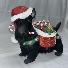Rare Danbury Mint Christmas Scottish Terrier Statue Back Dog Santa Sculpture picture