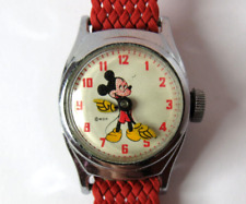 VINTAGE 1940'S GIRLS MICKEY MOUSE US TIME WOMENS MANUAL WIND SILVER TONE RUN'S picture