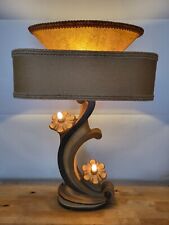VINTAGE MID CENTURY CHALKWARE Atomic Flower 1950s Lamp with Fiberglass Shade picture