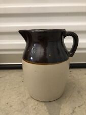 Open Crock Pitcher Brown Glazed Tan Primitive Farmhouse Country 8.5in Tall picture