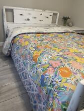 Rare Vtg Ken Done Signed Mixed Floral Reversible Bedspread Comforter & Bed Skirt picture