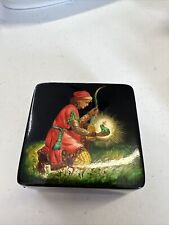 Vintage USSR Hand Painted Enchanted Frog Lacquer Box W/ Paper and Box Signed picture