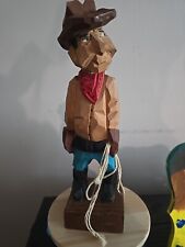Vintage FOLKART CARVED WOOD COWBOY W. LASSO Signed By PUDGE  picture