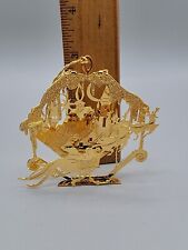 1990 Danbury Mint Santa & Reindeers Tree Christmas Ornament Gold Plated  picture