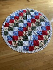 Vtg Handmade Tree Skirt Quilted Patches Christmas  Flannels 54Inch Round Read picture