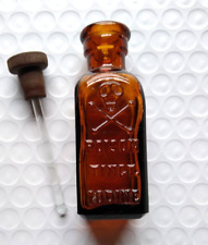 Amber Antique Poison Medicine Bottle + Dauber Skull Crossbones TINCT Iodine B1 picture