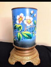 Antique Ceramic Oil Lamp Base Hand-painted Enamel Floral Design 1875 picture