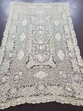 Antique beautiful 19thC Figural French handmade tape lace tablecloth 216x135cms picture