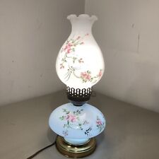 Vintage Hand Painted Pink Rose Floral Milk Glass Hurricane Lamp WORKS 16” picture